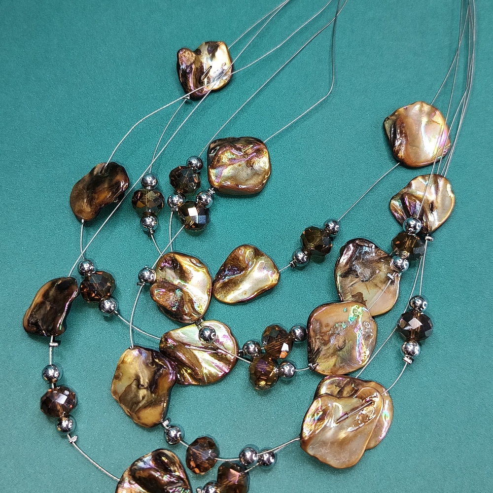 Multi-Layer Gold and Silver Shell And Bead Necklace